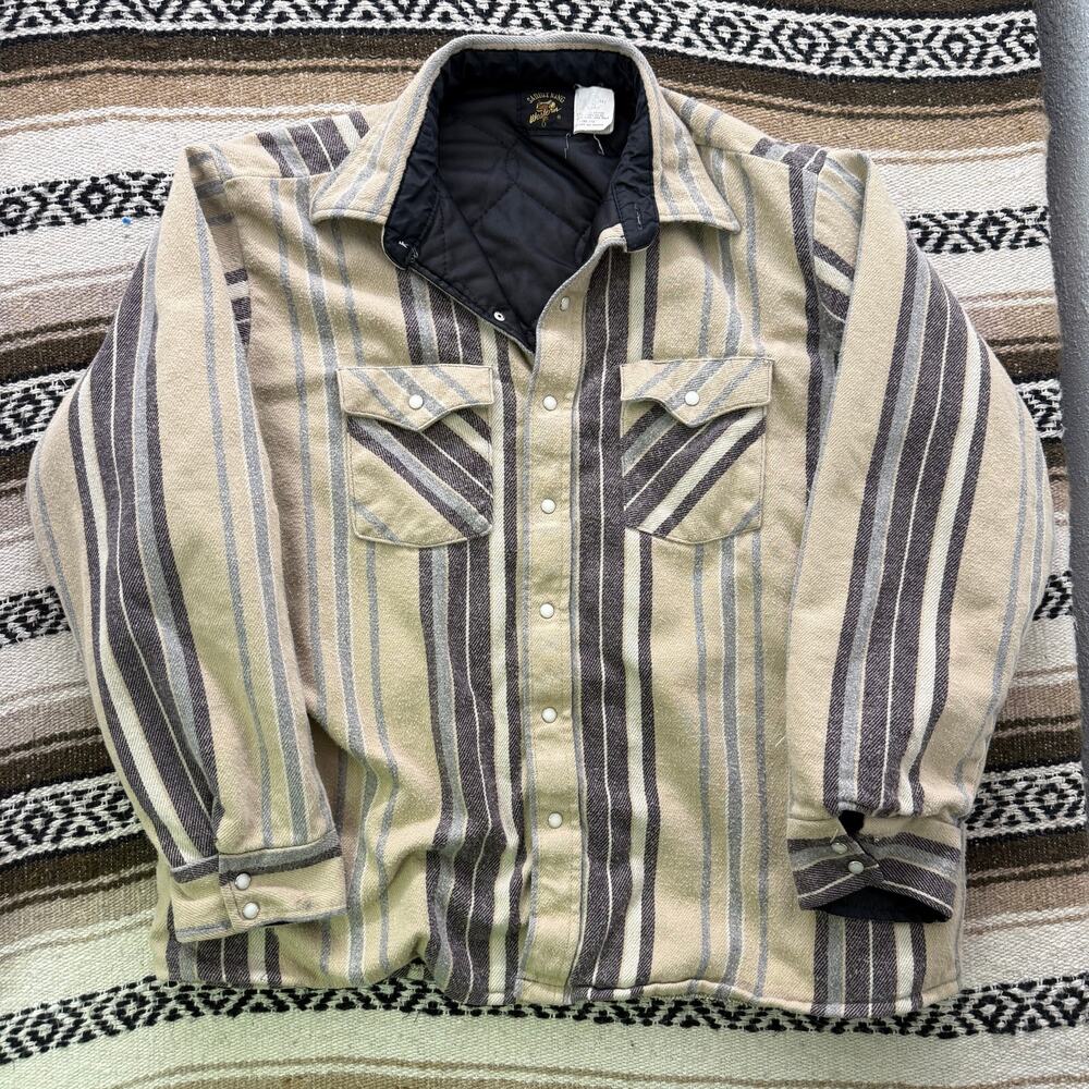 Men's Vintage Saddle King Tan Brown Insulated Peal Snap Western Shirt Jacket XL